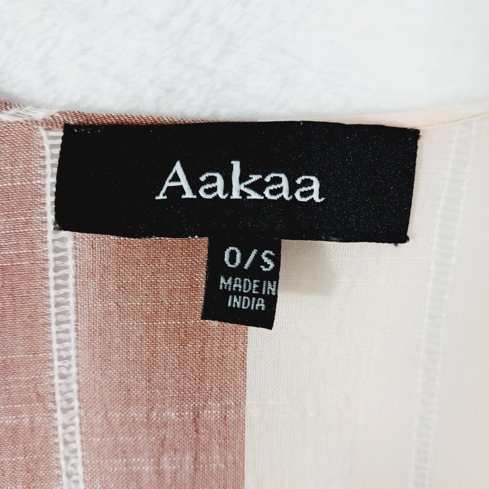 Aakaa, Cotton Striped Kimono in Neutral Shades of Dusty Rose and Cream, One Size - Picture 2 of 10